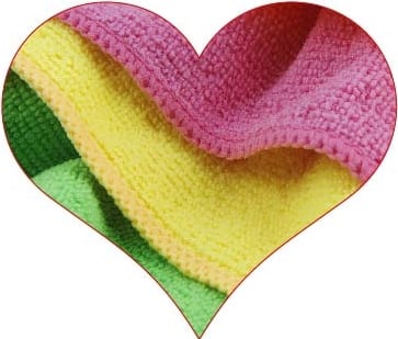 Stack of colorful microfiber in heart-shaped boarder