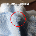 Close-up of microfiber edge as a result of an automated machine