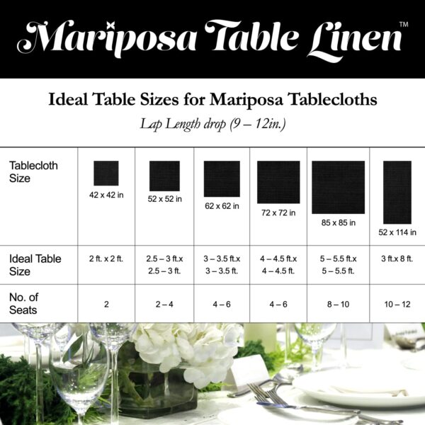 Mariposa Table Linen size chart