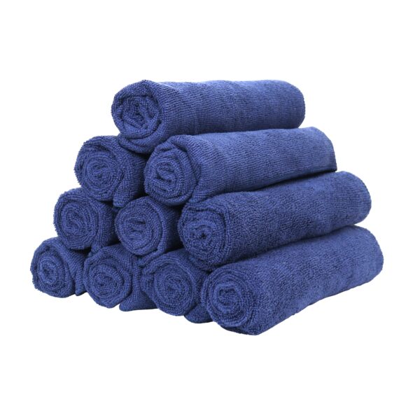 Navy Microfiber Hand Towels rolled and stacked