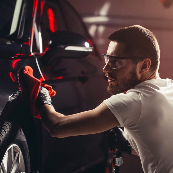 Red Microfiber Cloth used by mechanic to wipe down car