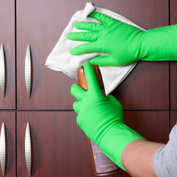 White Microfiber Cloth used to wipe down wood cabinets