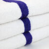 White Gym Towel with Blue Stripe stacked closeup