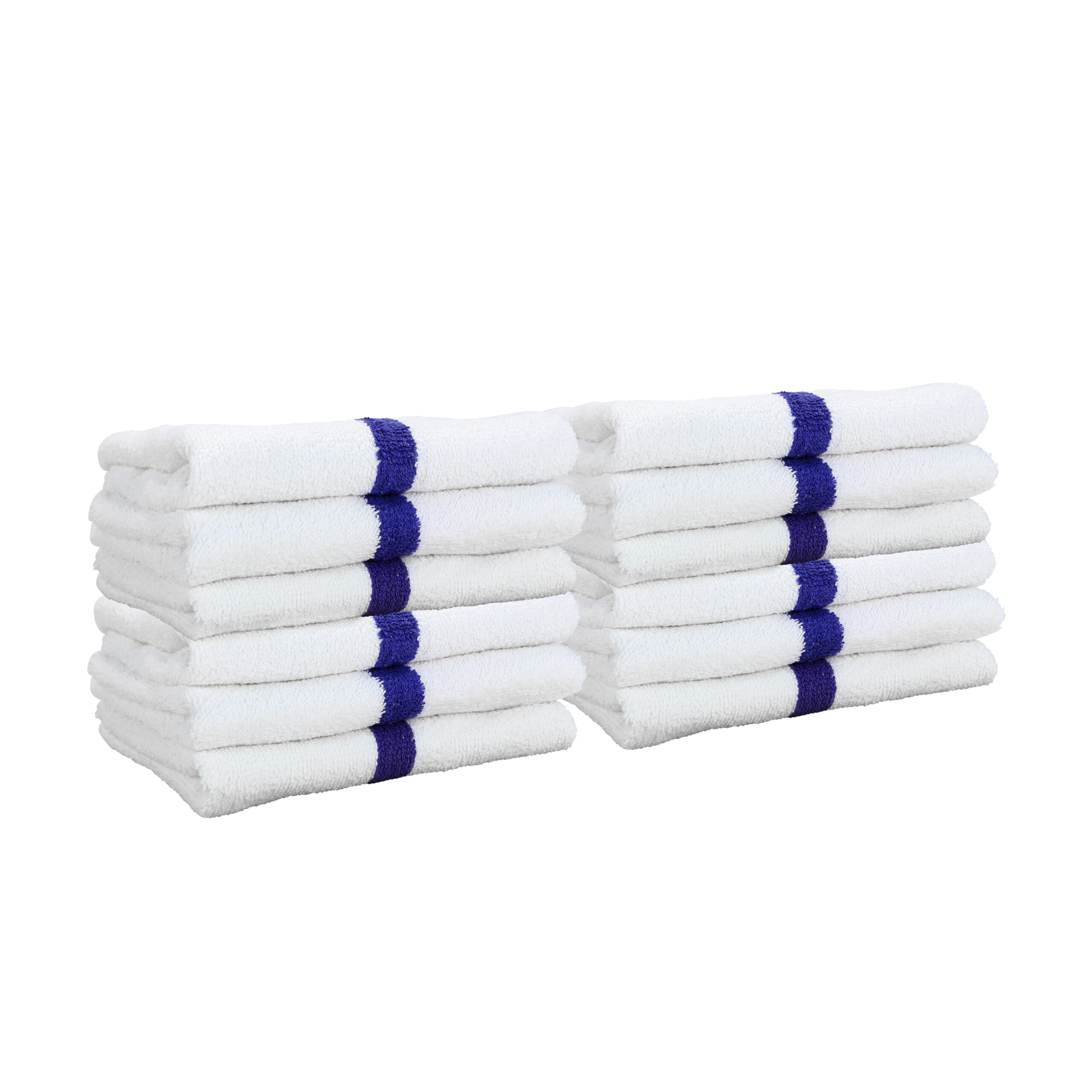 White Gym Towel with Blue Stripe stacked