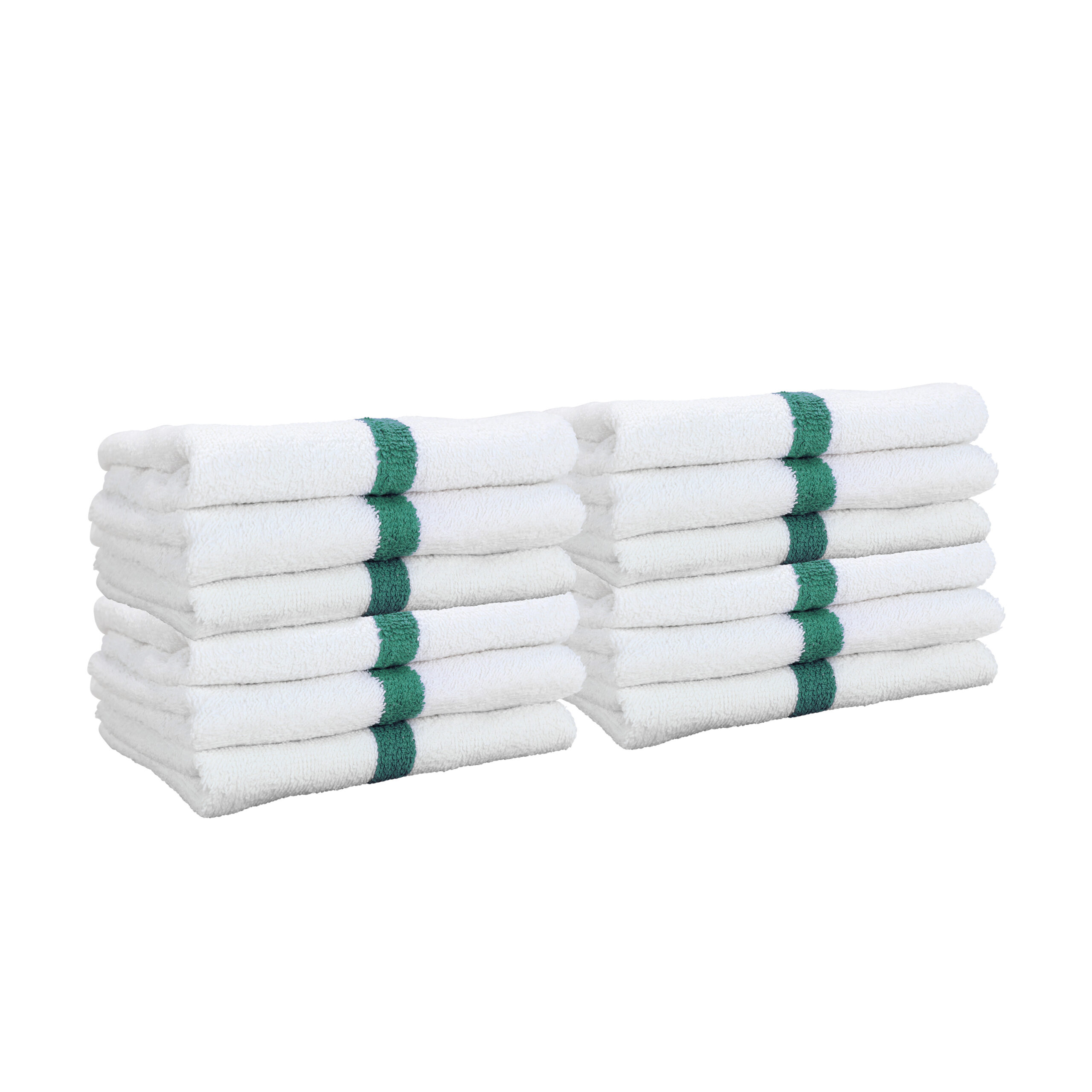 White Gym Towel with Green Stripe stacked