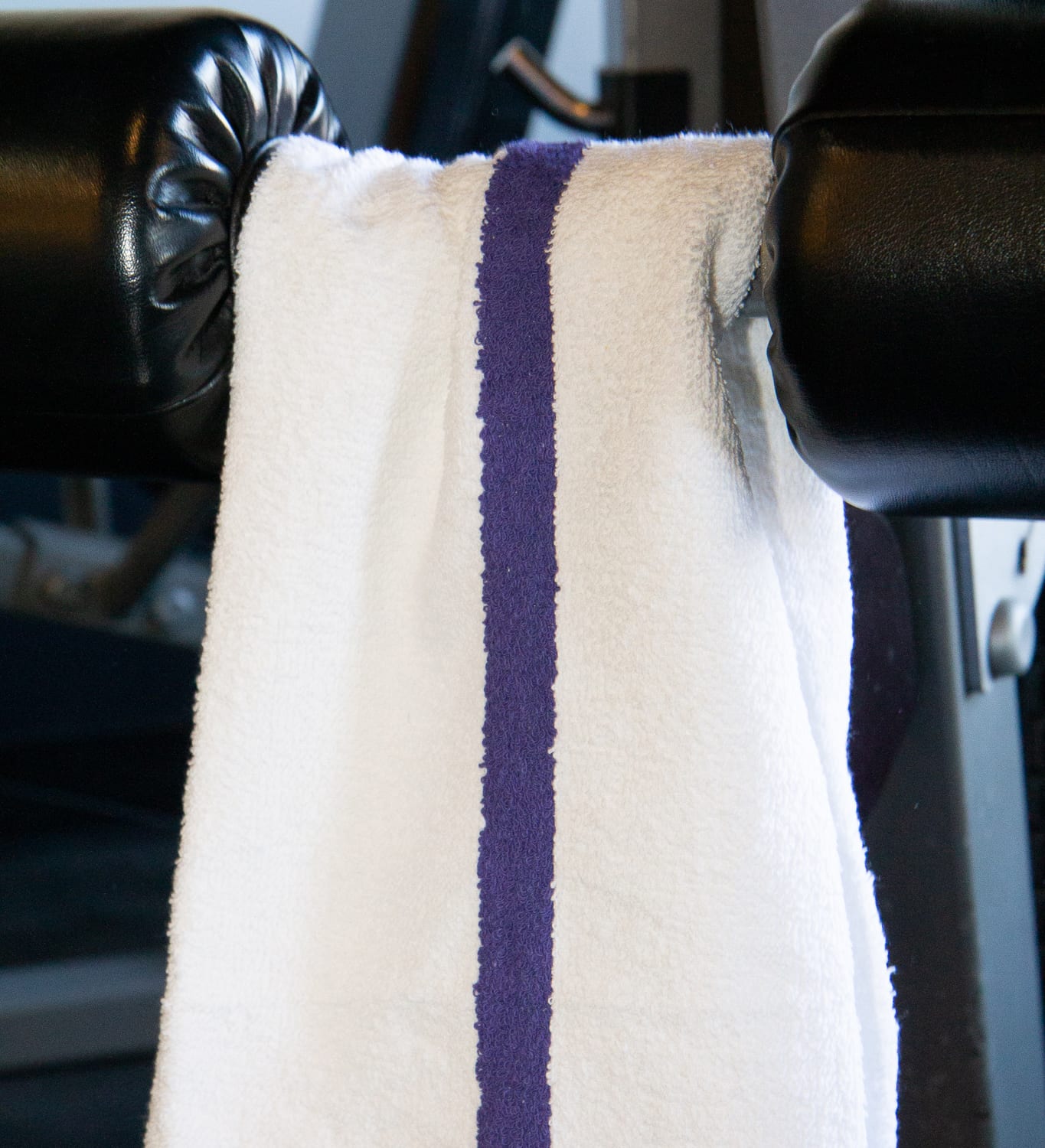 White Gym Towel with Blue Stripe