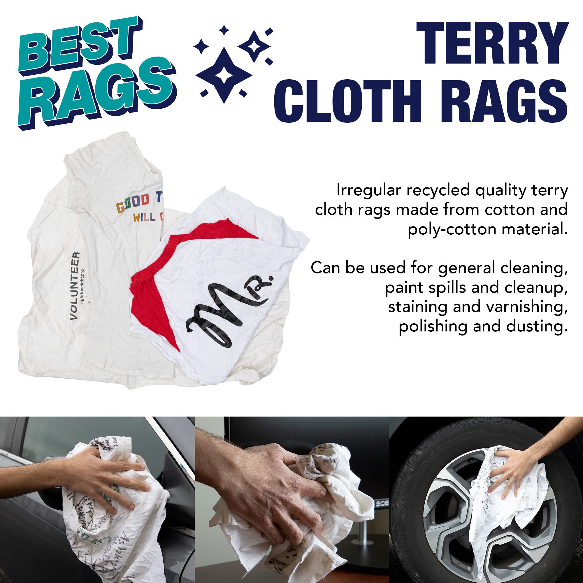 Monarch Brands Multi-Purpose White Terry Cloth Rags in Bulk - 40 lb.