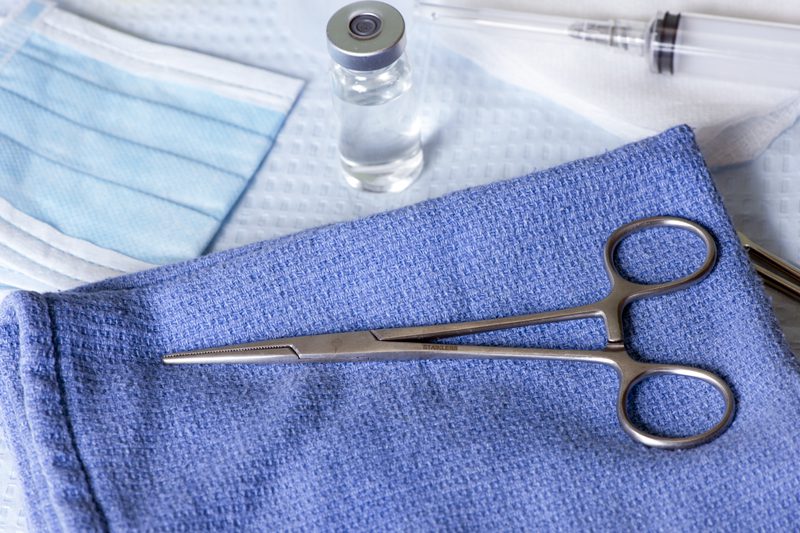 Blue Huck Towel with Hemostat