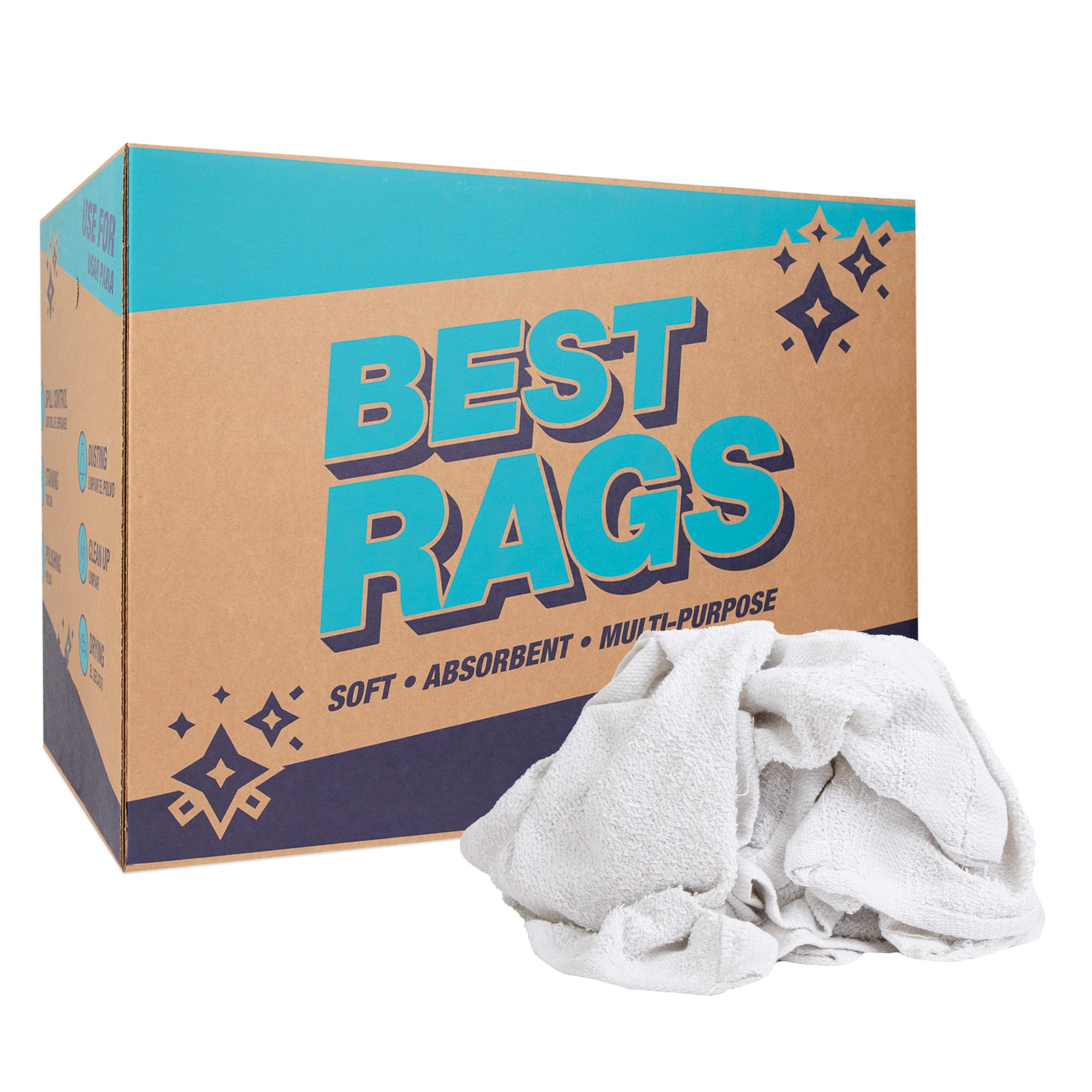 White Cotton Recycled Sheeting Rags Wiping Rags - 25 lbs. Box - Multip