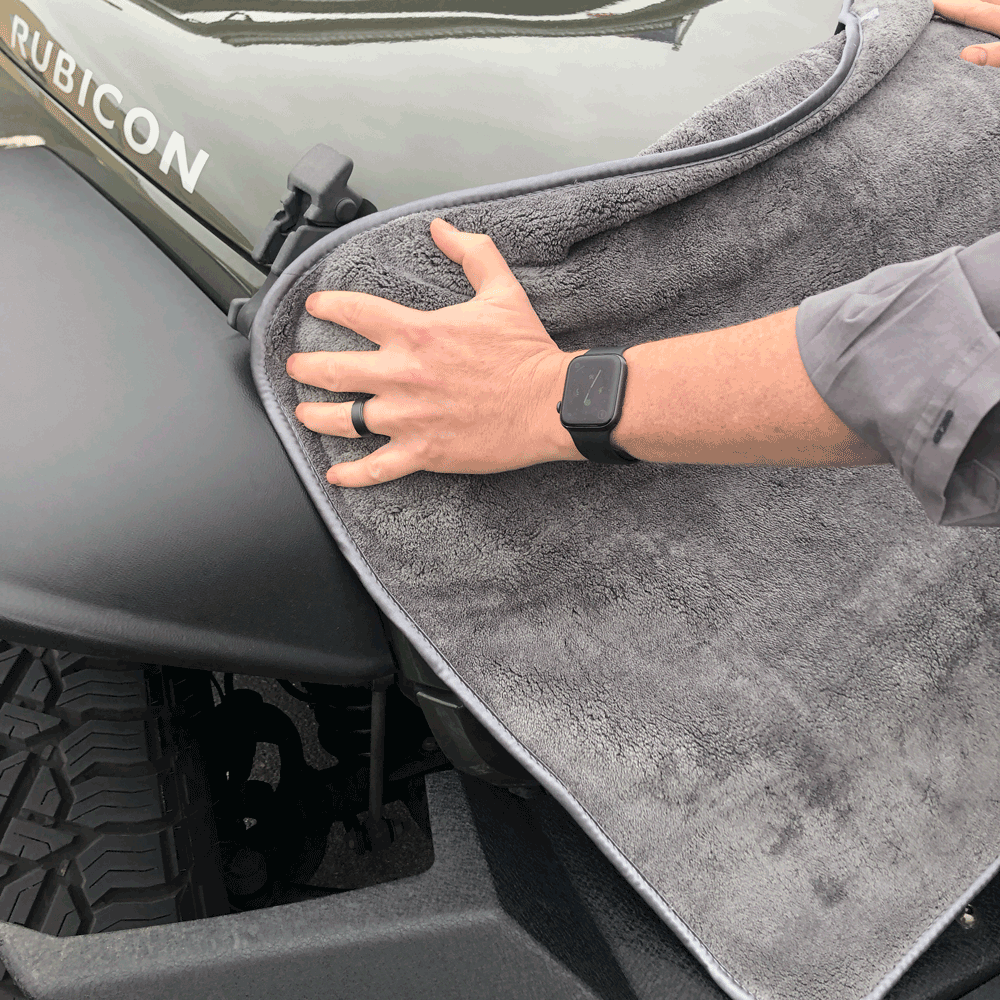 Towelzilla drying jeep hood