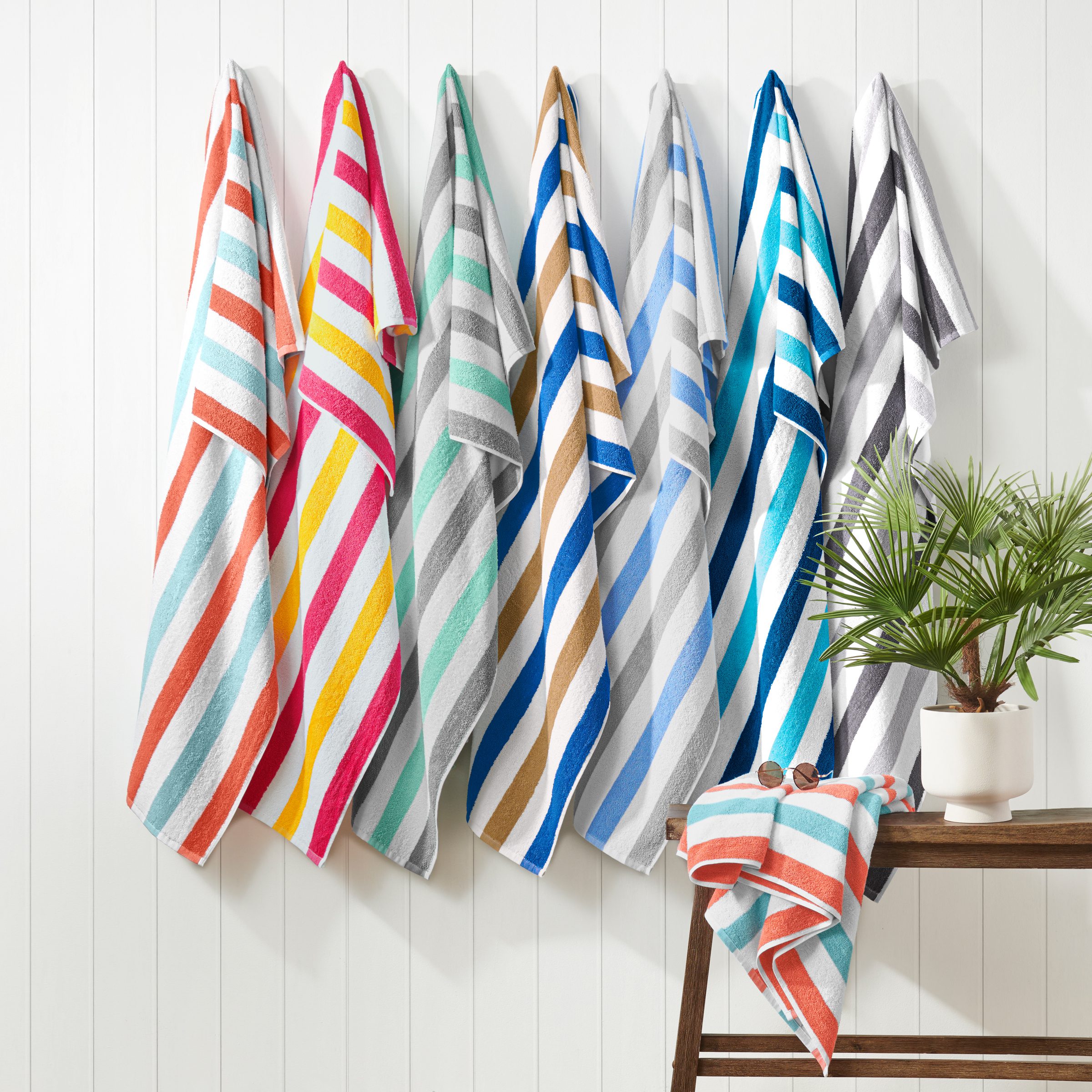 Market & Place Cotton Cabana Stripe Beach Towel Set 4-Pack Sea Green